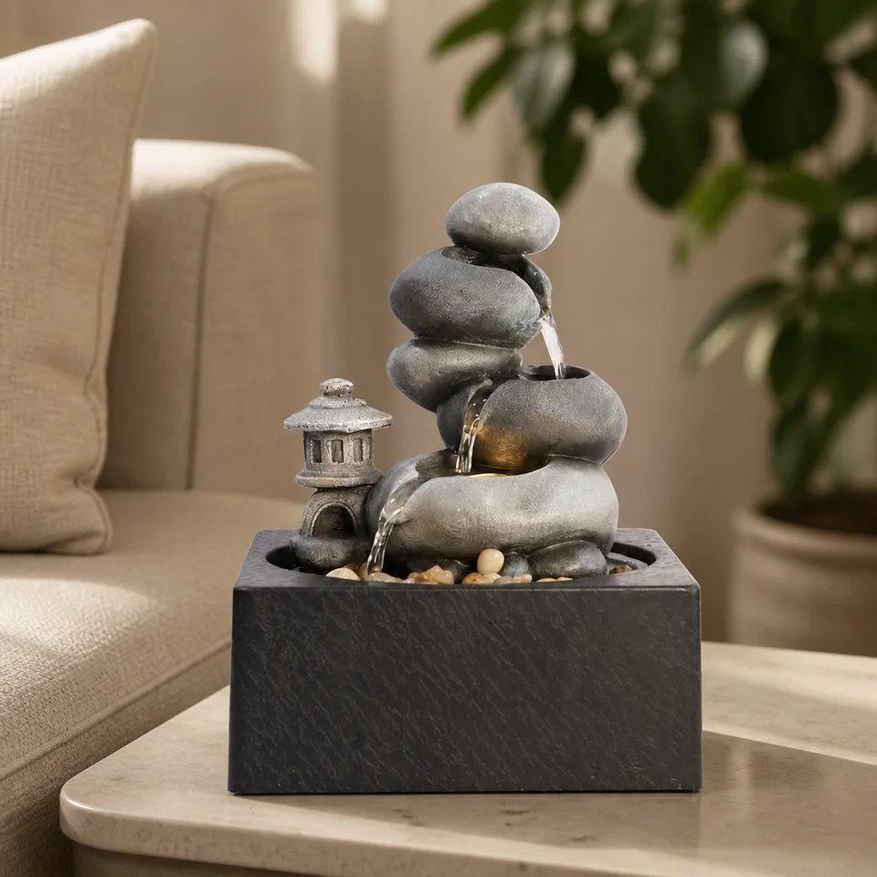 Lantern Pebble Cascade water fountain, model LR63115